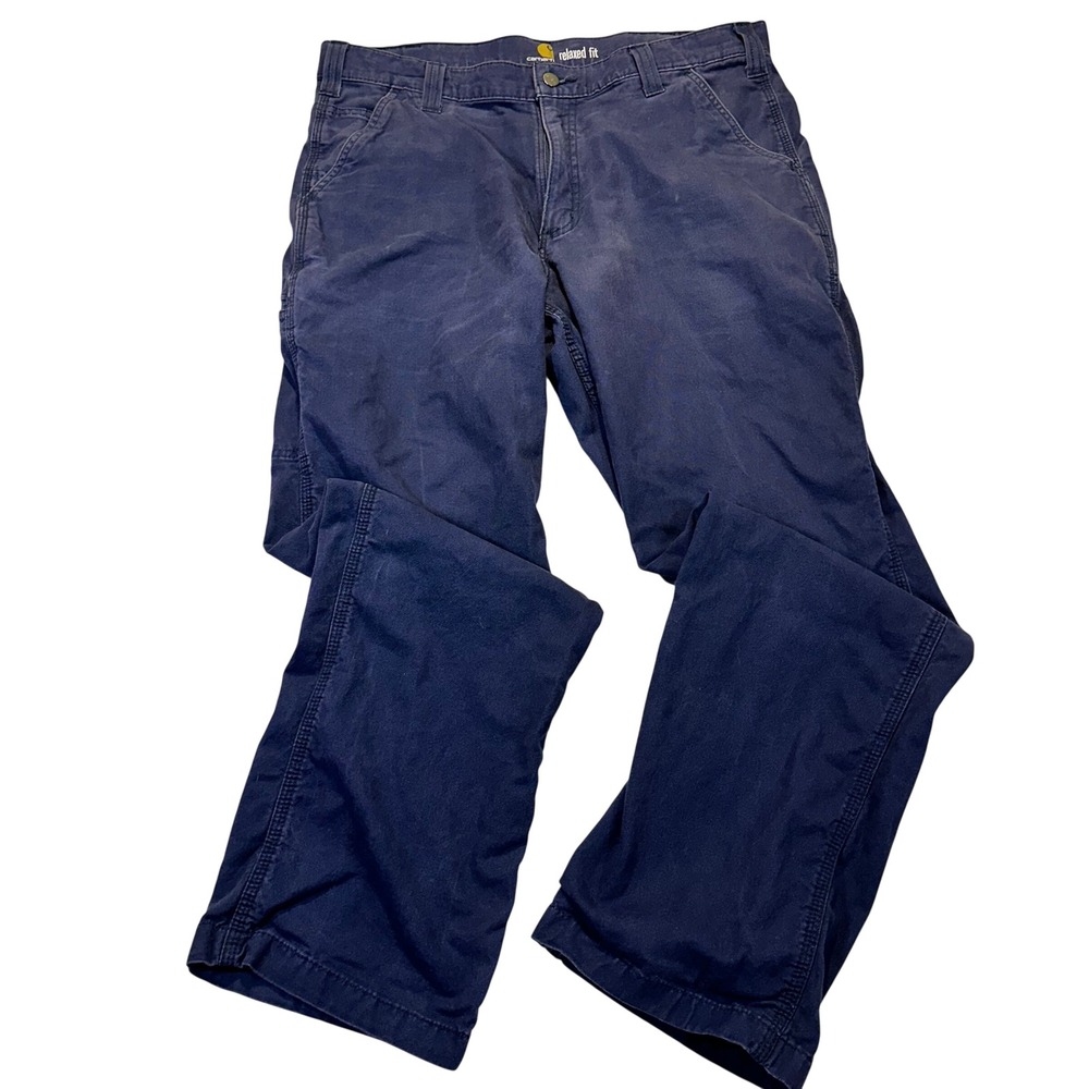 Carhartt Relaxed Fit Work Pants Mens 36x32 Navy Blue Rugged Flex Canvas Worn In